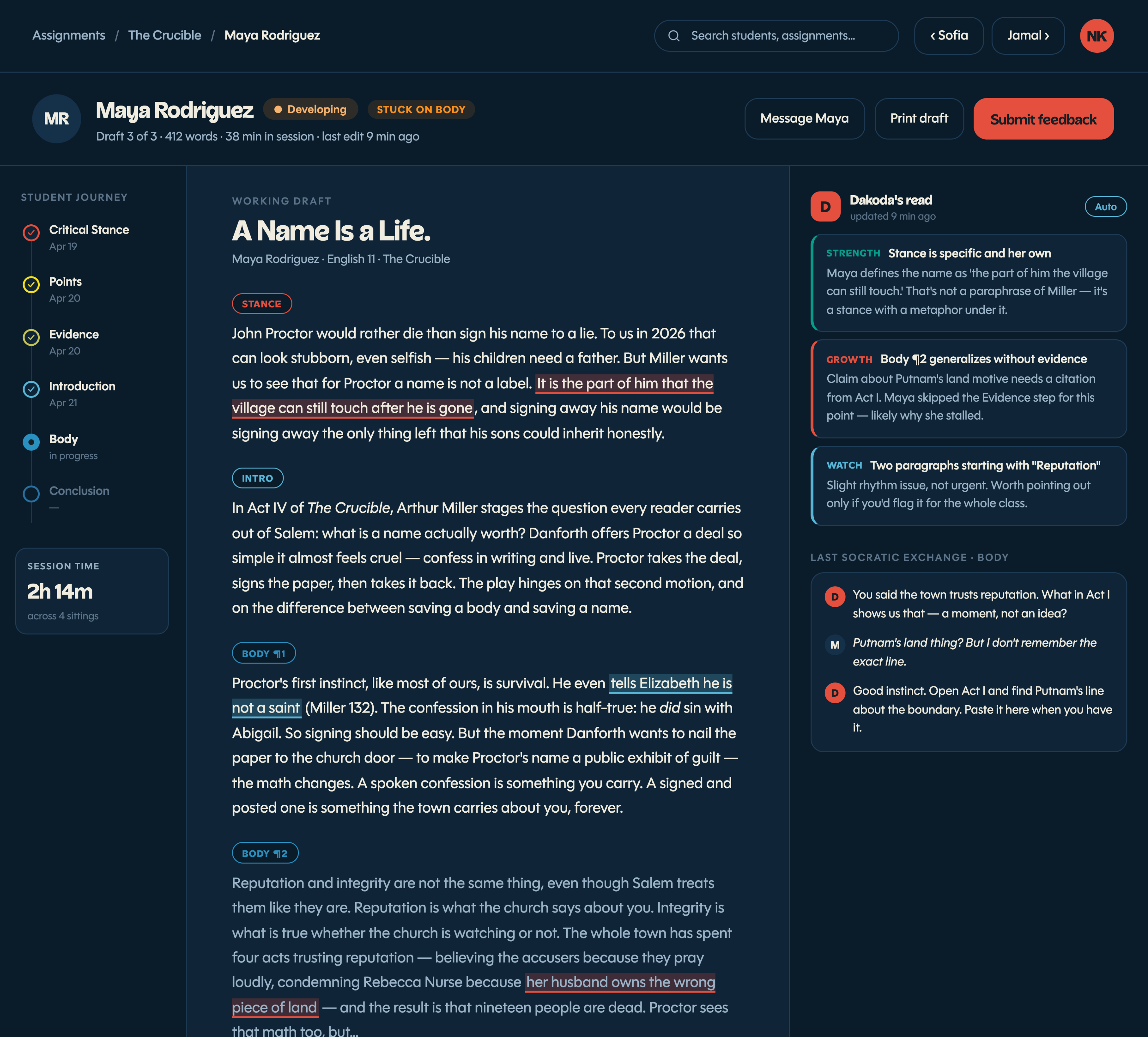 Dakoda draft review dashboard